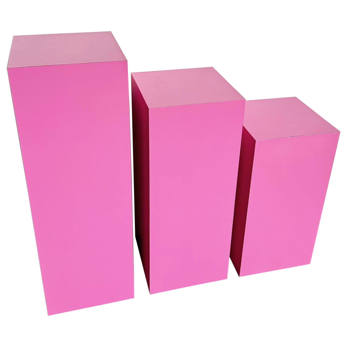 Postmodern Pink Matte Laminate Ascending Rectangular Pedestal Set - Set of 3 For Sale