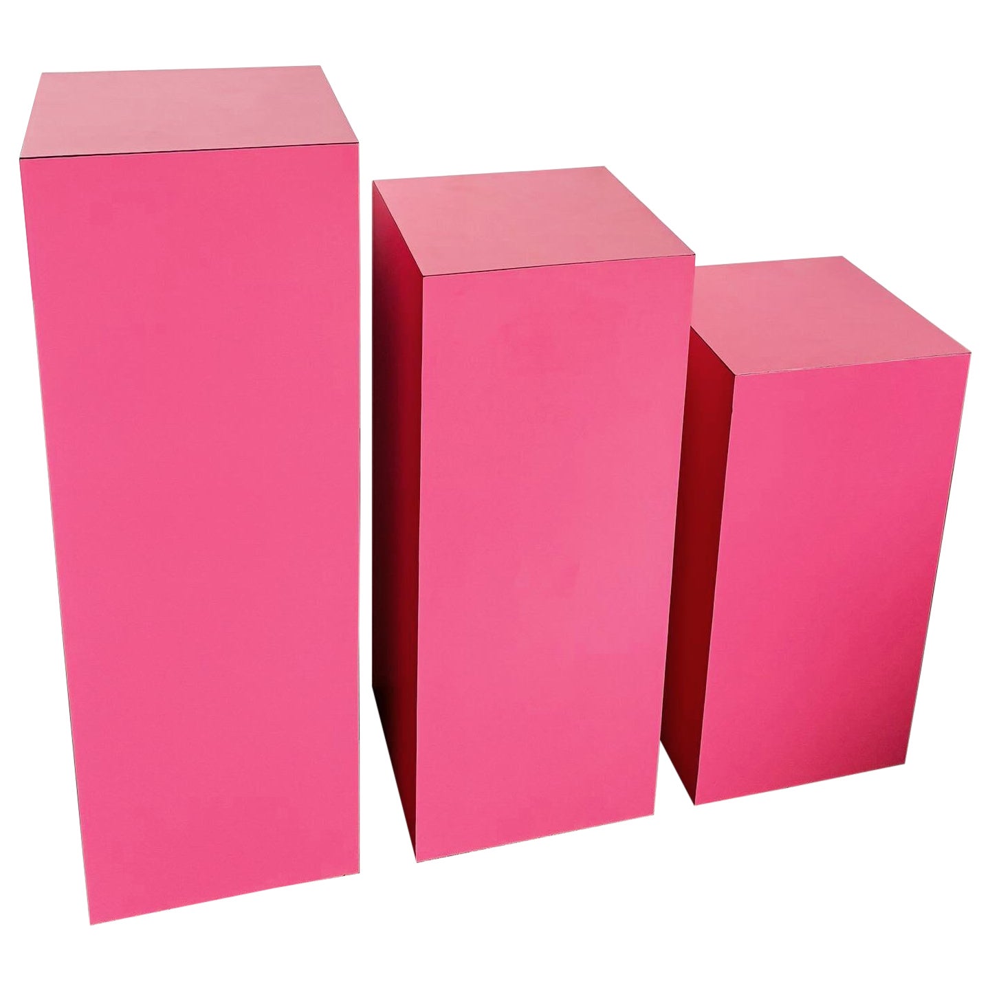 Postmodern Hot Pink Matte Laminate Ascending Rectangular Pedestal Set - Set of 3 For Sale
