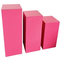 Vintage Postmodern Hot Pink Matte Laminate Ascending Rectangular Pedestal Set - Set of 3