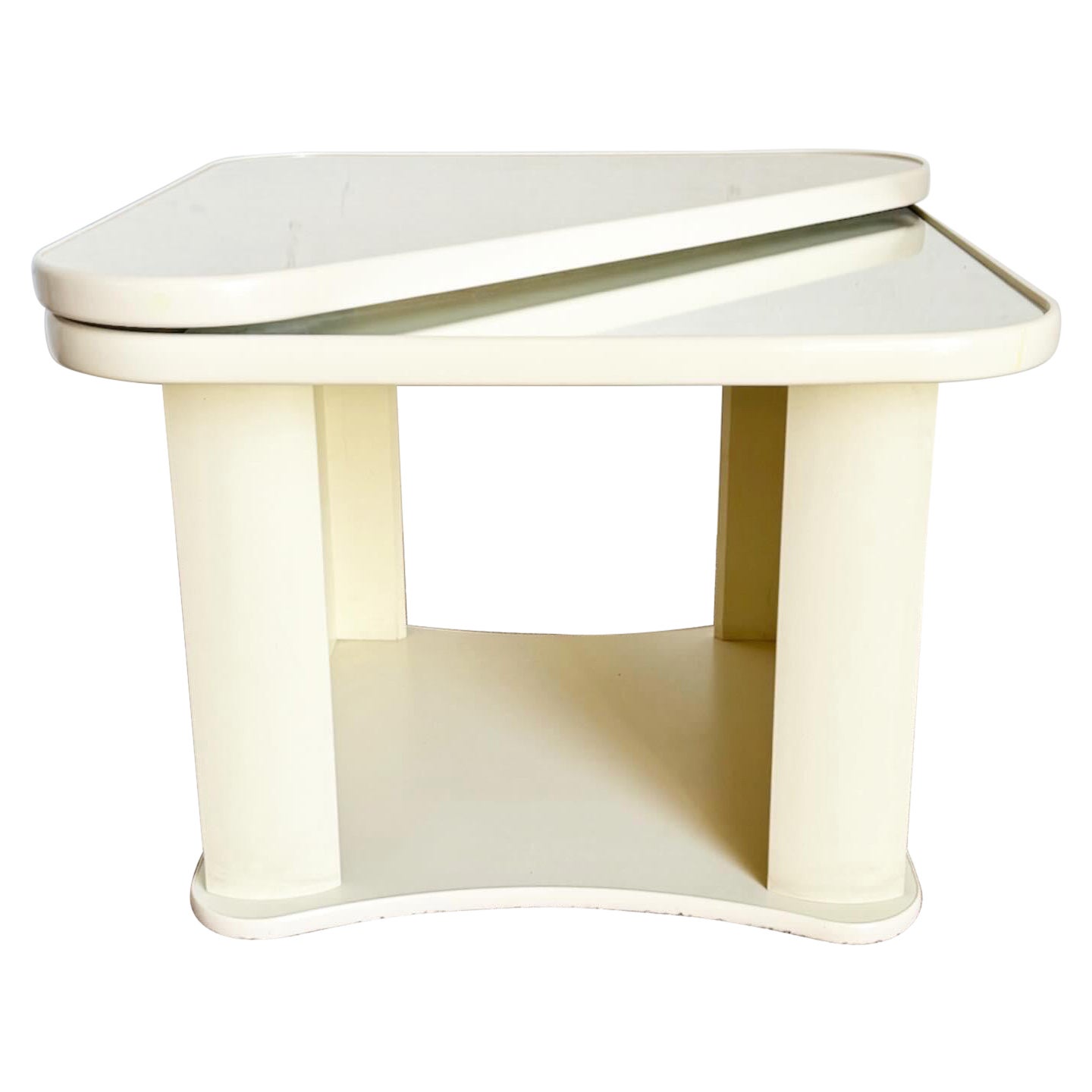 Postmodern Faux Marble Laminate and Mirror Side Table For Sale