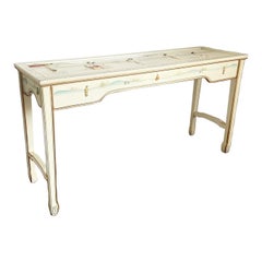Vintage Chinese Cream Lacquered and Hand Painted Console Table