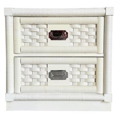 Used Boho Chic White "Wicker Weve" Nightstand by Dixie