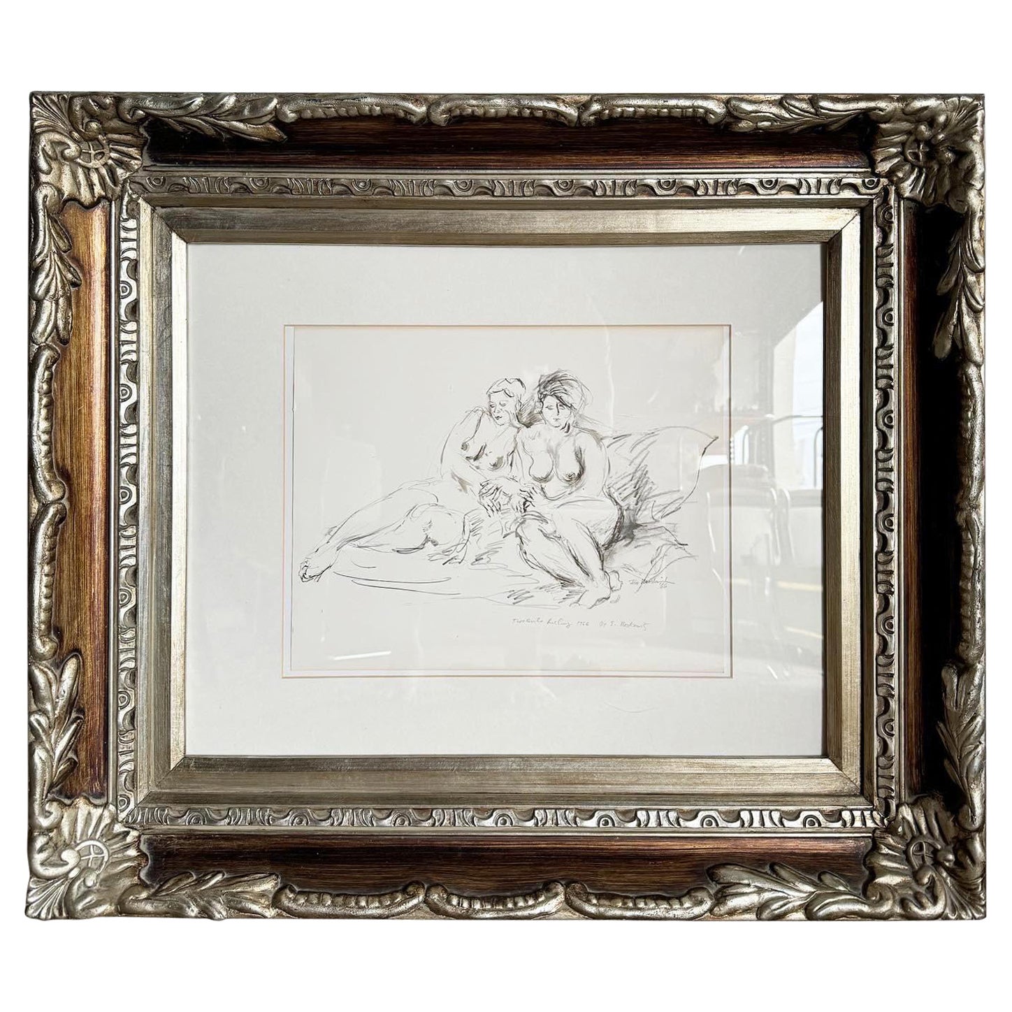 Framed Nude Art "two Girls Reclining" by Ira Moskowitz For Sale
