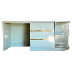 Used Postmodern Baby Blue Lacquer Laminate Desk With Corner Shelf