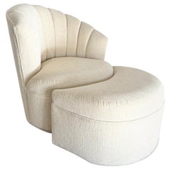 Postmodern Ascending Clam Shell Back Swivel Chair With Nesting Foot Rest