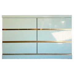 Vintage Postmodern Baby Blue Lacquer Laminate Dresser With Gold Accents