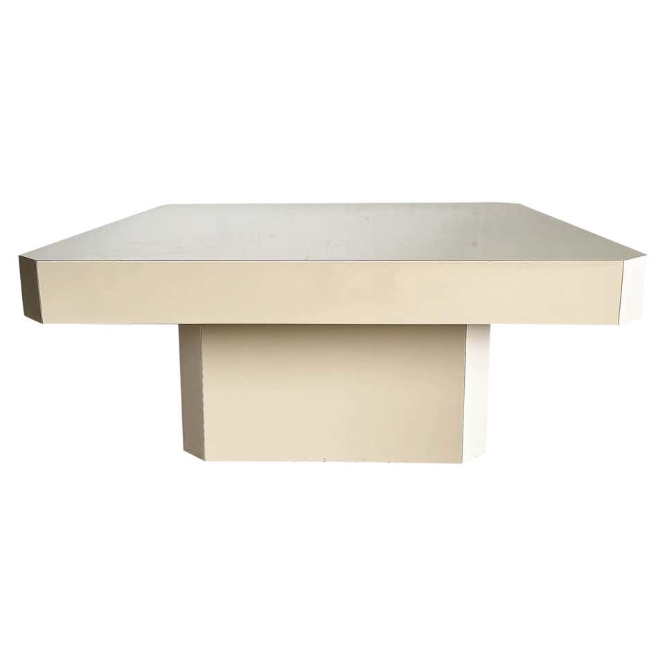 Postmodern Cream Lacquer Laminate Square Top Coffee Table With Gold ...