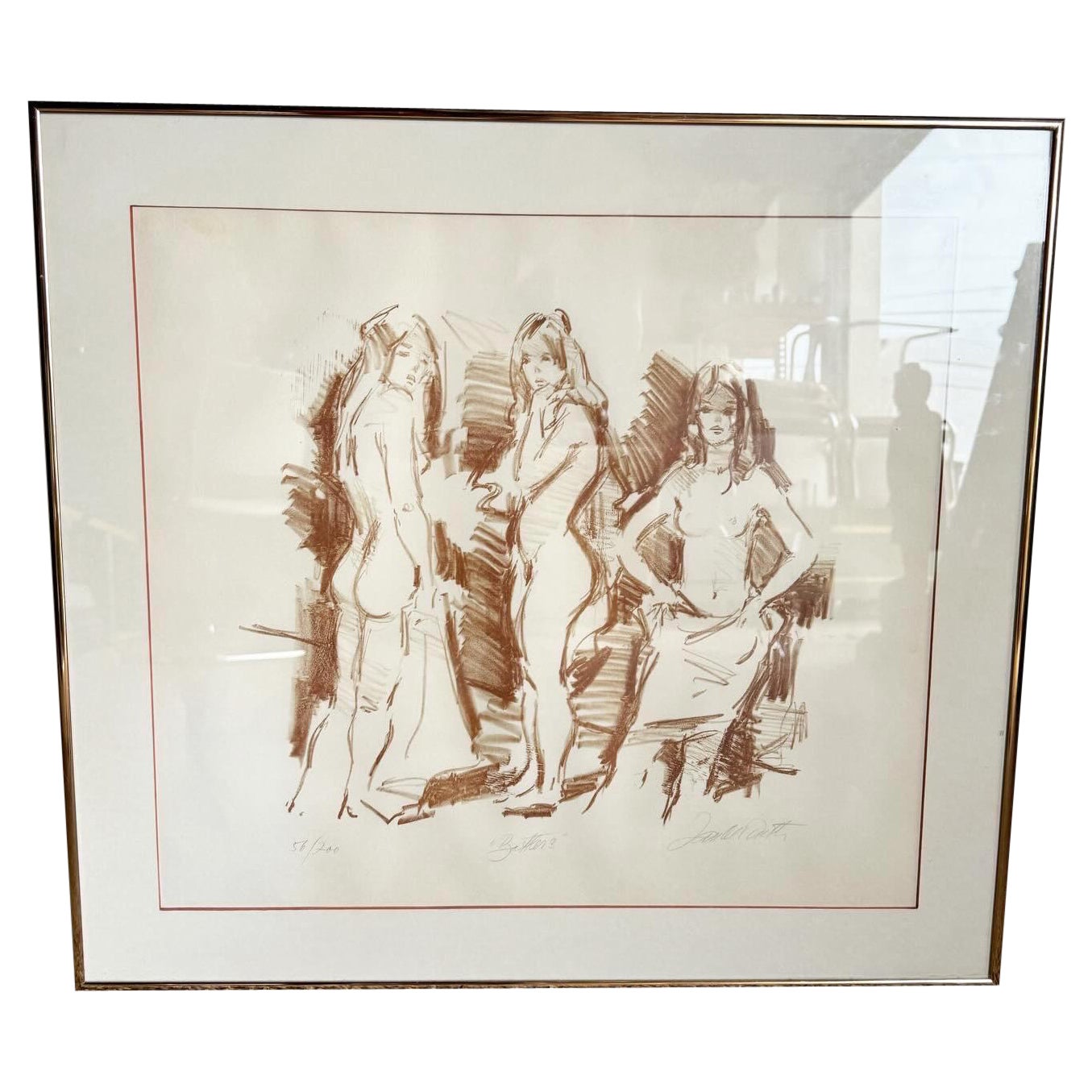 Signed and Numbered Lithograph "Bathers" by Jan De Ruth For Sale
