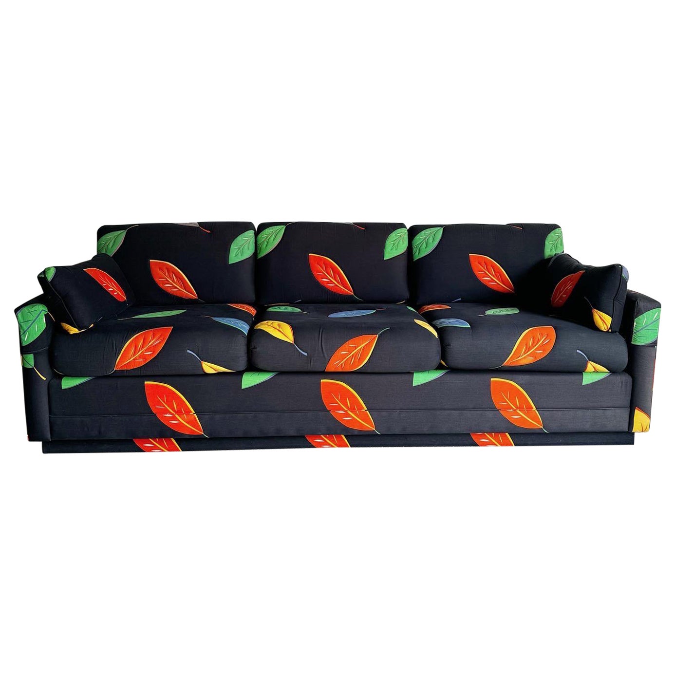 Postmodern Multi Color Leaf/Black Fabric Sofa For Sale
