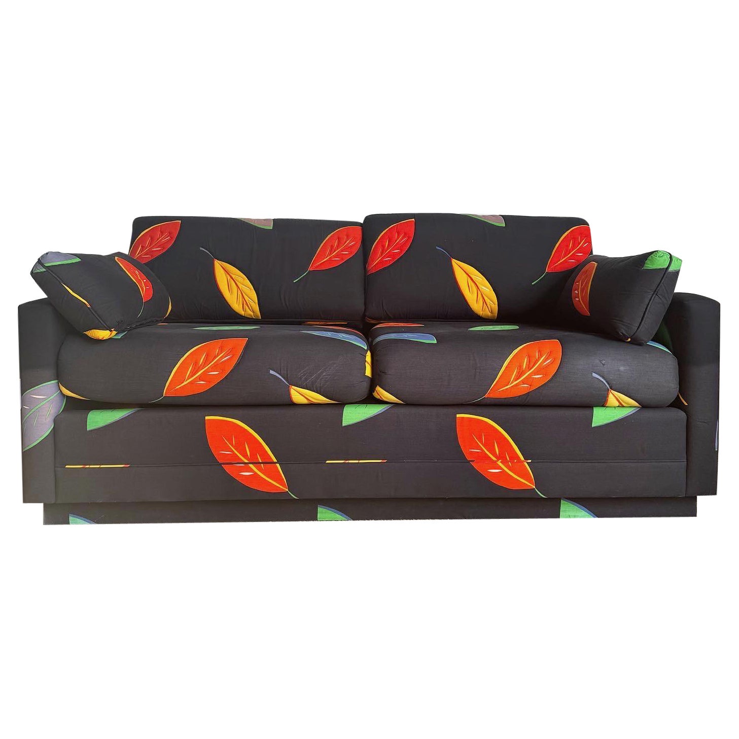 Postmodern Multi Color Leaf/Black Fabric Sofa/Love Seat For Sale