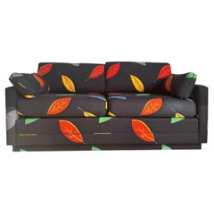 Vintage Postmodern Multi Color Leaf/Black Fabric Sofa/Love Seat