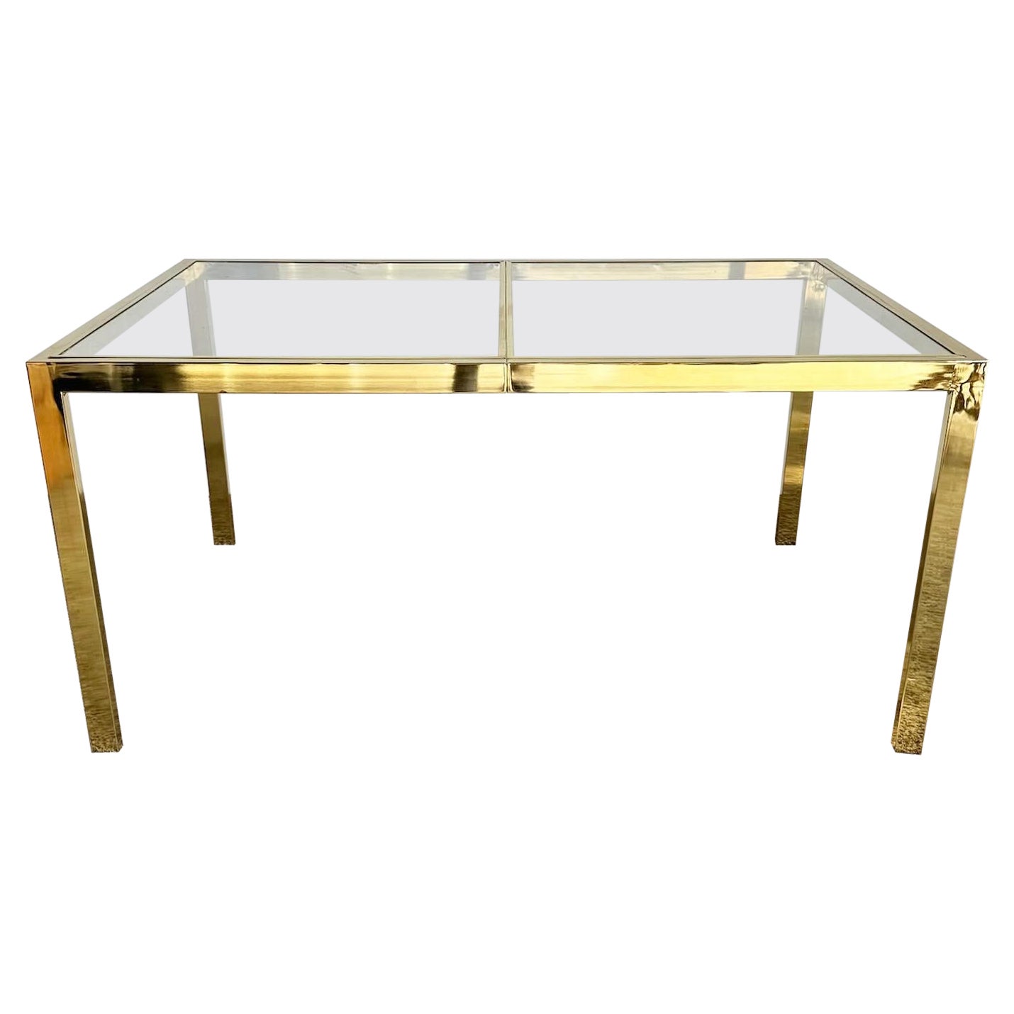 Hollywood Regency Gold and Glass Dining Table by Dia For Sale