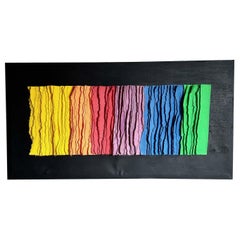Vintage Postmodern Colored Paper Wall Art on Painted Black Canvas