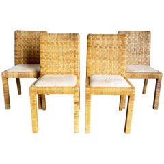 Boho Chic Rattan and Wicker Parsons Dining Chairs - Set of 4