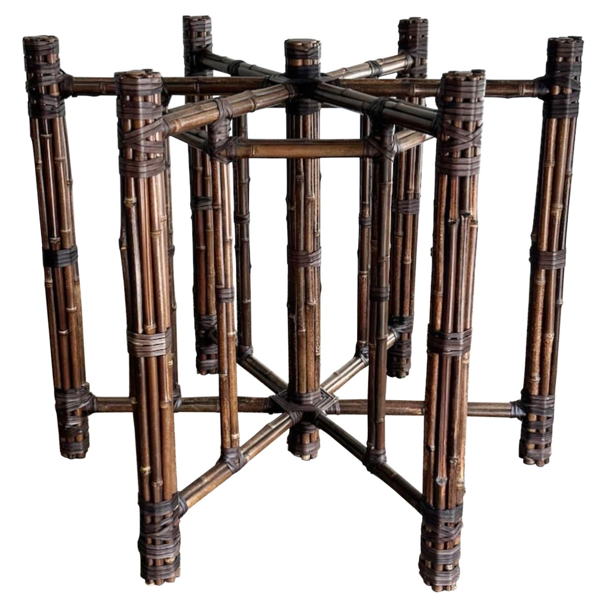 McGuire Style Boho Chic Bamboo Rattan Dining Table Base For Sale