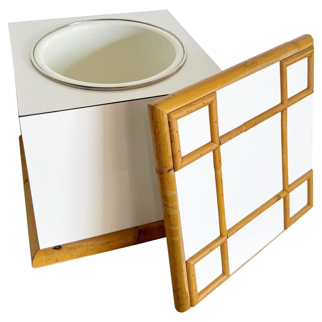Bobo Chic Bamboo and White Laminate Cubic Ice Bucket For Sale
