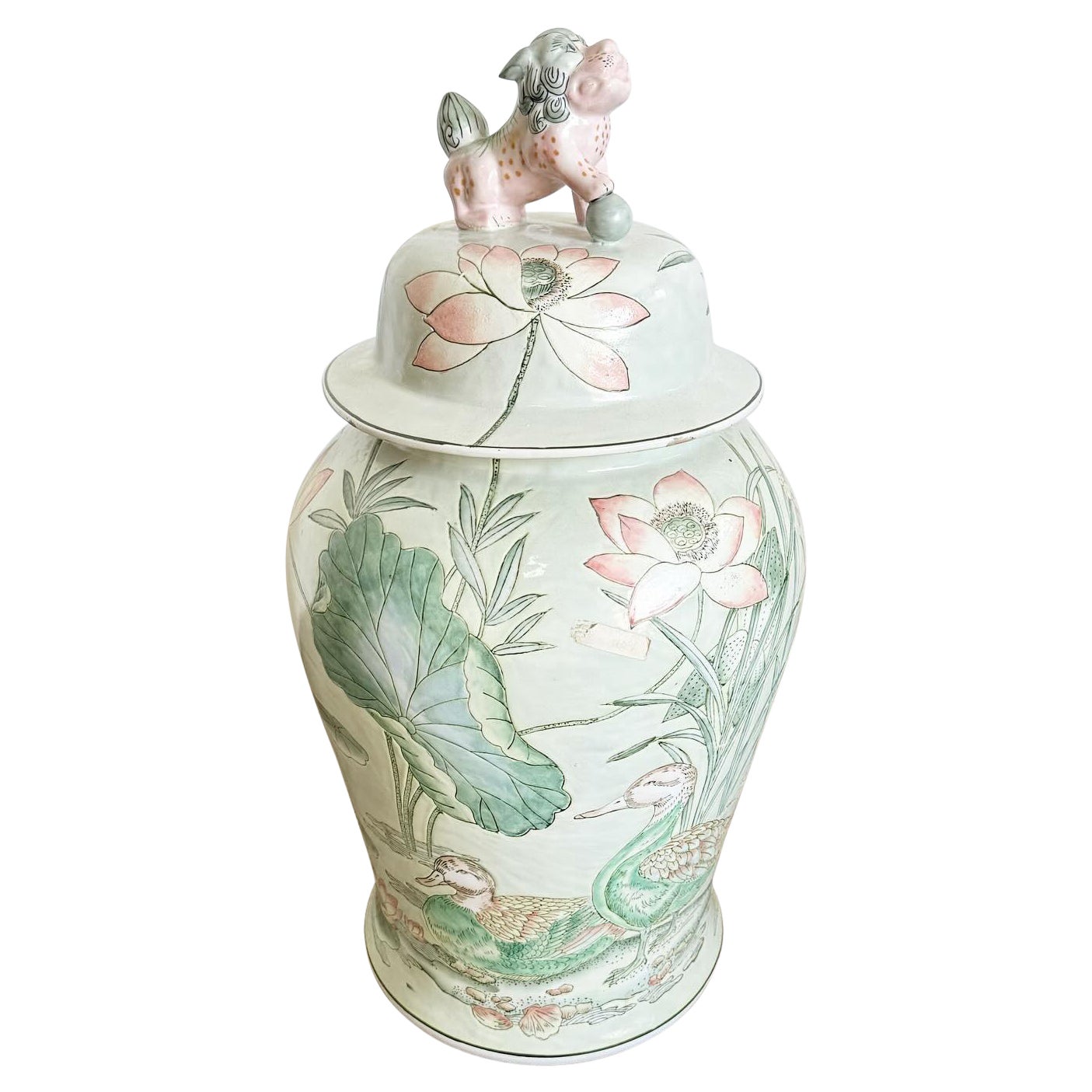 Chinese Large Ginger Jar/Vase With Foo Dog Lid For Sale