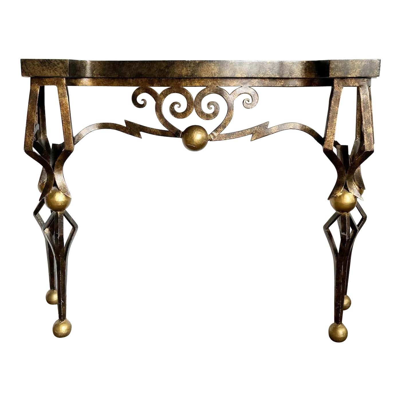 French Gilbert Poillerat Style Wrought Iron Console Table For Sale At french-gilbert-poillerat-style-wrought-iron-console-table-for-sale-at
