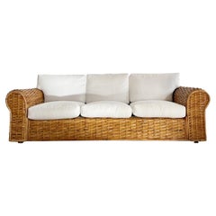 Used Boho Chic Wicker Sofa With White Cushions by Polo Ralph Lauren