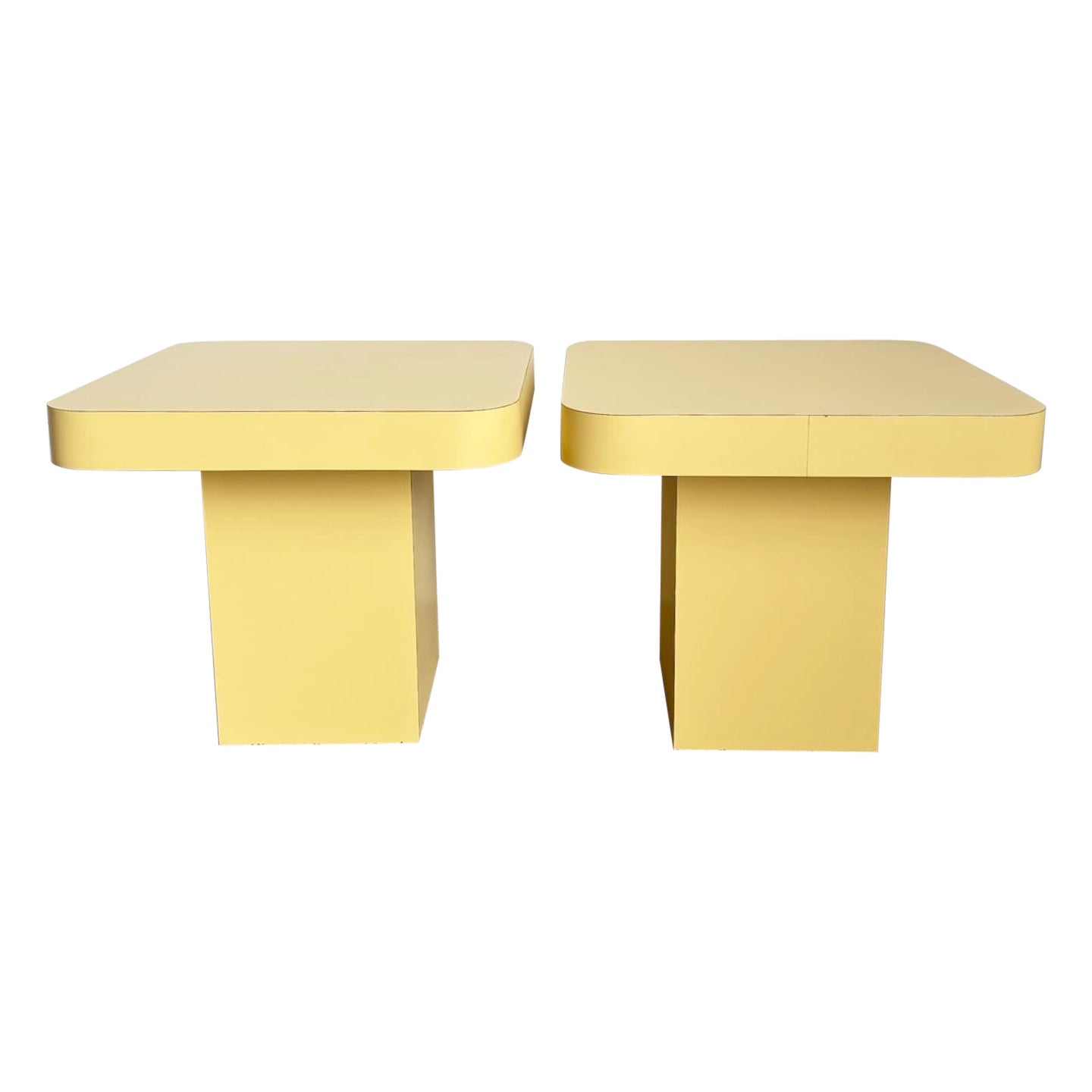 Postmodern Yellow Laminate Mushroom Side Tables For Sale