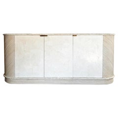 Vintage Postmodern Chic Pencil Reed and Stone Credenza