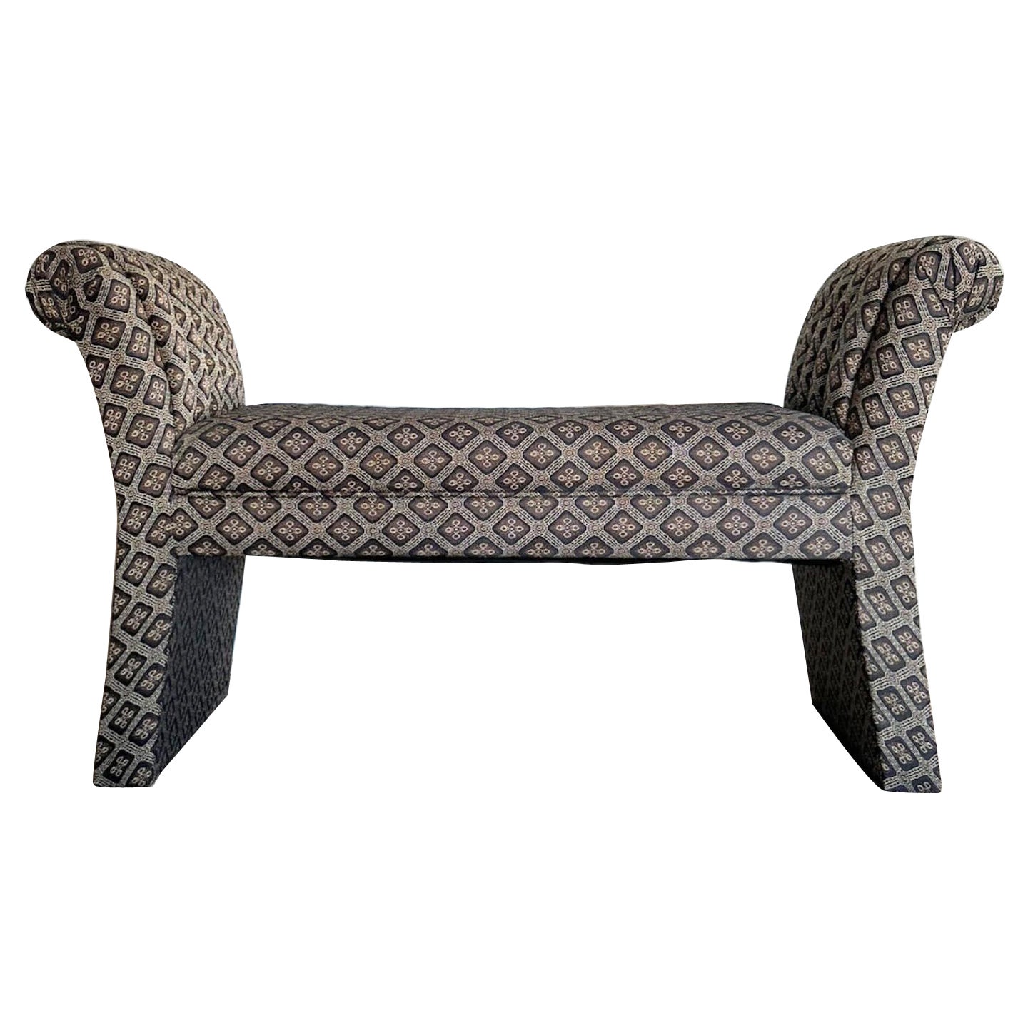Postmodern Flared Black Patterned Fabric Bench