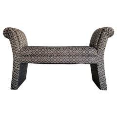 Used Postmodern Flared Black Patterned Fabric Bench