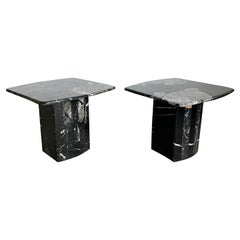 Vintage Postmodern Black Marble Side Tables on Scalloped Bases - a Pair