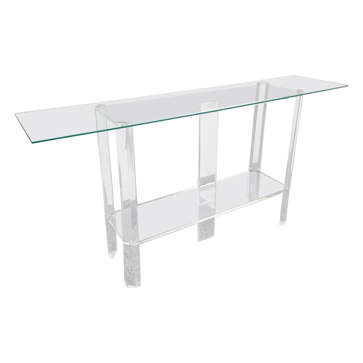 Postmodern Lucite Glass Top Console Table For Sale