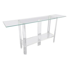 Vintage Postmodern Lucite Glass Top Console Table