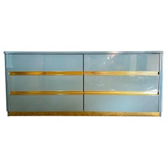 Vintage Italian Postmodern Baby Blue Lacquered Dresser With Gold Accent
