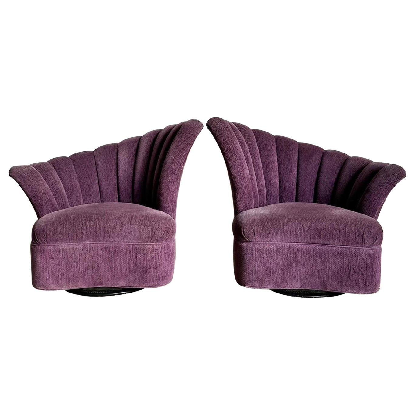 Postmodern Purple Ascending Clam Shell Back Swivel Chairs - a Pair For Sale