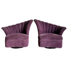 Postmodern Purple Ascending Clam Shell Back Swivel Chairs - a Pair