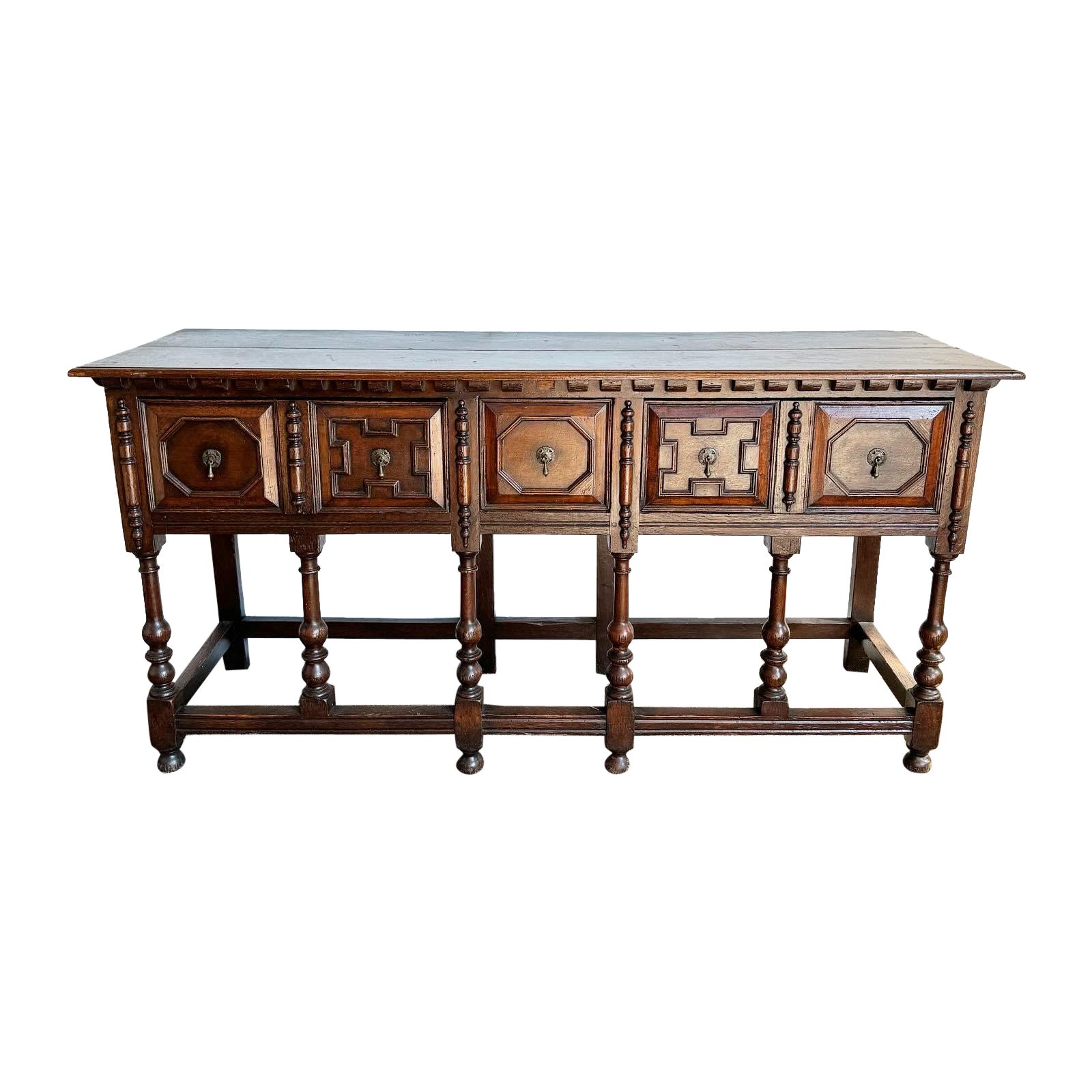 Antique English Jacobean Style Wooden Credenza/Sideboard For Sale