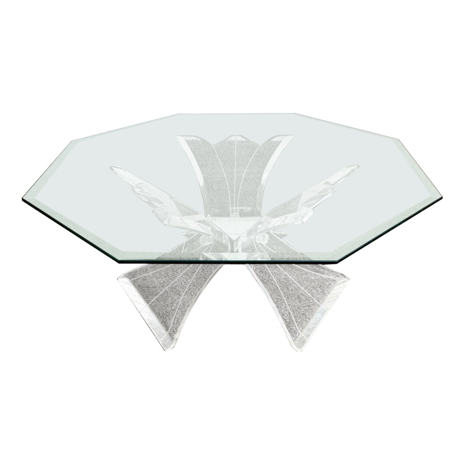 Postmodern Octagonal Beveled Glass Top Lucite Coffee Table For Sale