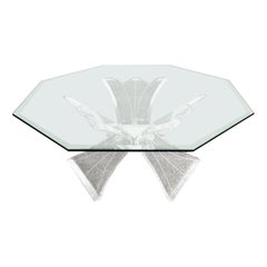Postmodern Octagonal Beveled Glass Top Lucite Coffee Table