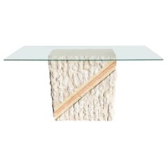 Tavolino da salotto postmoderno con piano in vetro rosa e beige tessellato