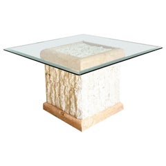 Postmodern Tessellated Pink and Beige Stone Glass Top Coffee Table