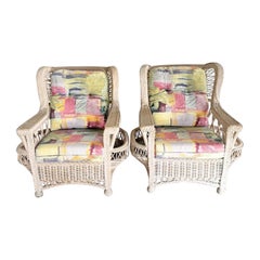 Boho Chic Wicker Rattan Lounge Chairs With Ottoman - 3 Pieces