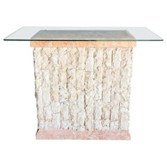 Vintage Postmodern Pink and Beige Tessellated Stone Console Table