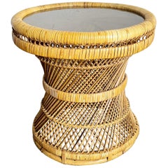 Boho Chic Buri Rattan Smoked Glass Hourglass Side Table