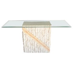 Postmodern Pink and Beige Tessellated Stone Glass Top Console Table