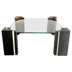 Art Deco Glass Tessellated Stone and Brass Glass Top Coffee Table