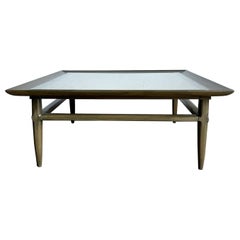 Mid Century Modern Wooden Square Coffee Table With Portuguese Marble Inlaid Top