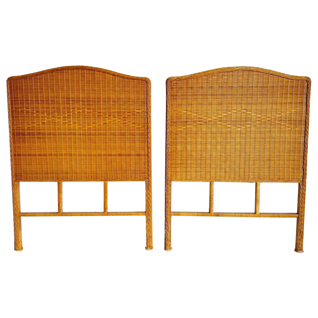 Boho Chic Wicker Rattan Twin Headboards - a Pair For Sale