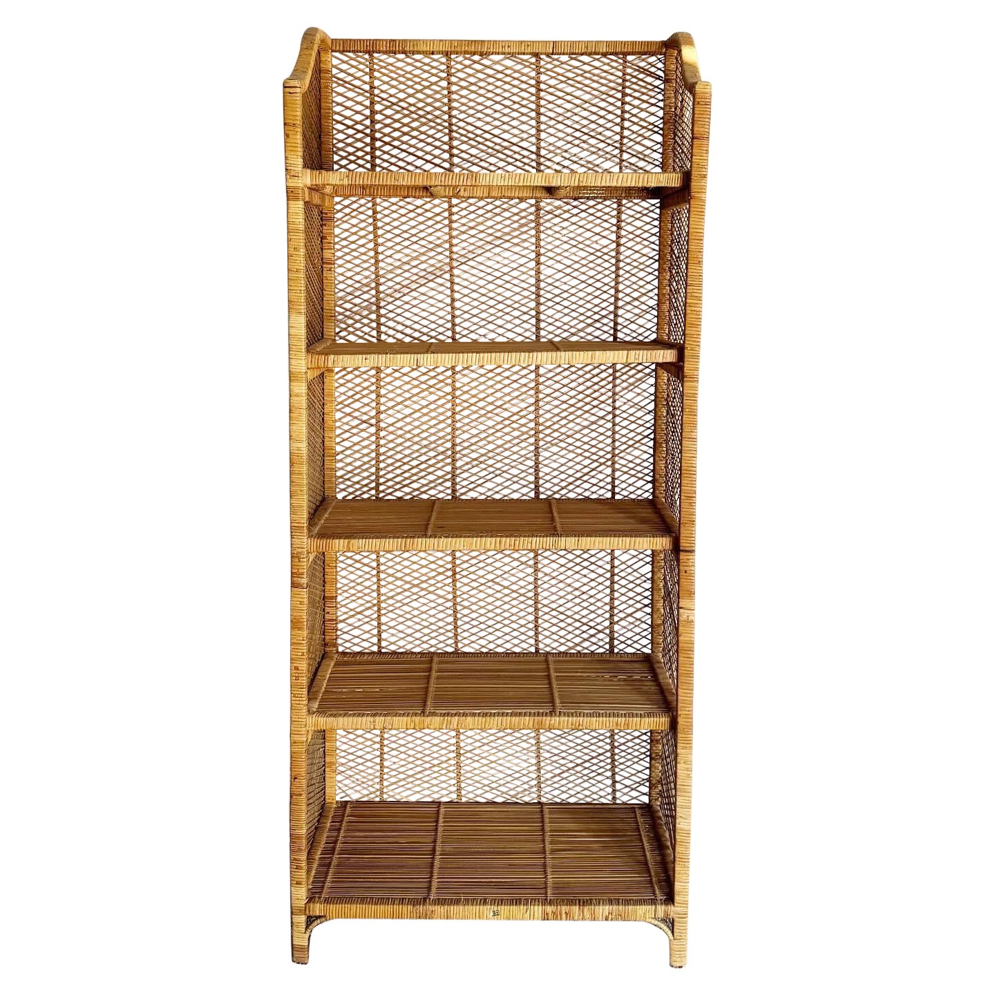 Boho Chic Wicker Rattan Etagere With 4 Removable Shelves For Sale