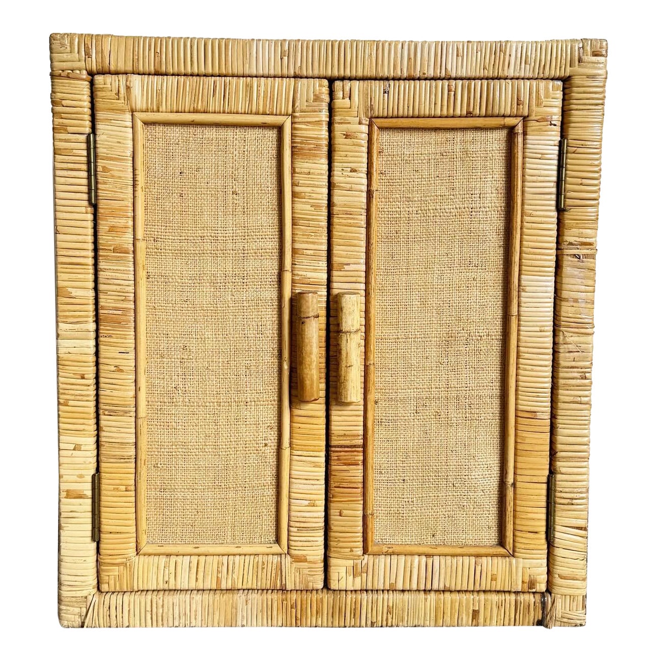 Boho Chic Wicker and Rattan Cubic Cabinet Side Table/Nightstand For Sale