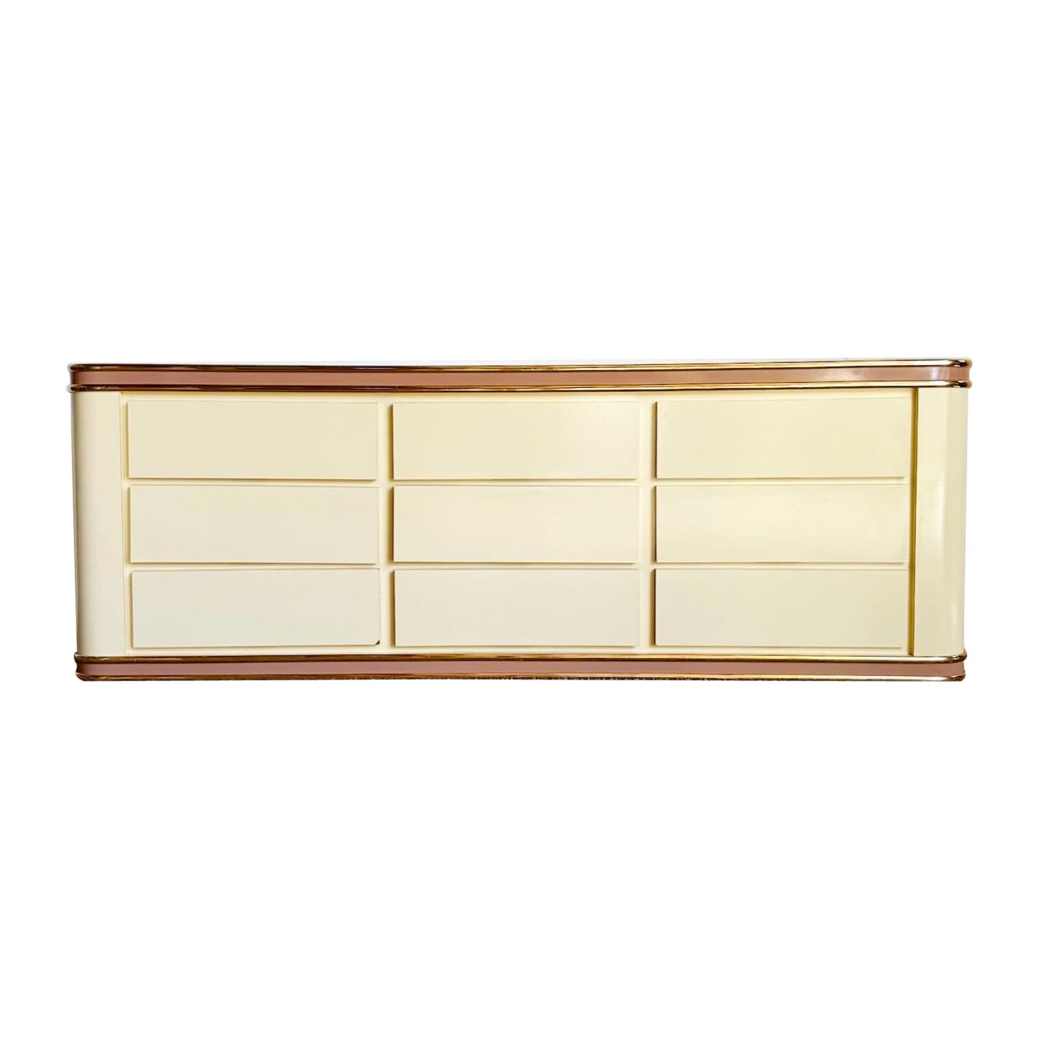 Postmodern Pink and Cream Lacquer Laminate With Gold Accent Dresser For Sale