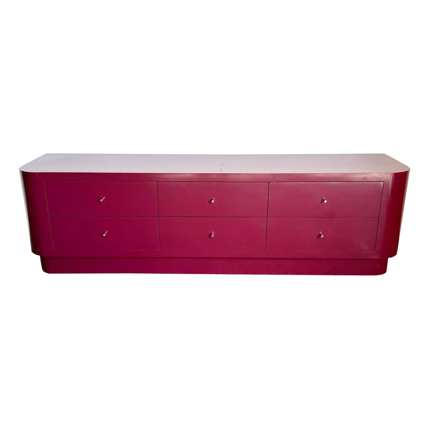 Postmodern Maroon Lacquer Laminate Lowboy Dresser For Sale