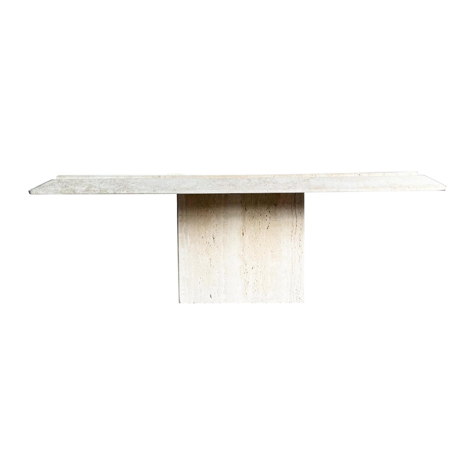 Italian Travertine Beveled Square Top Coffee Table For Sale